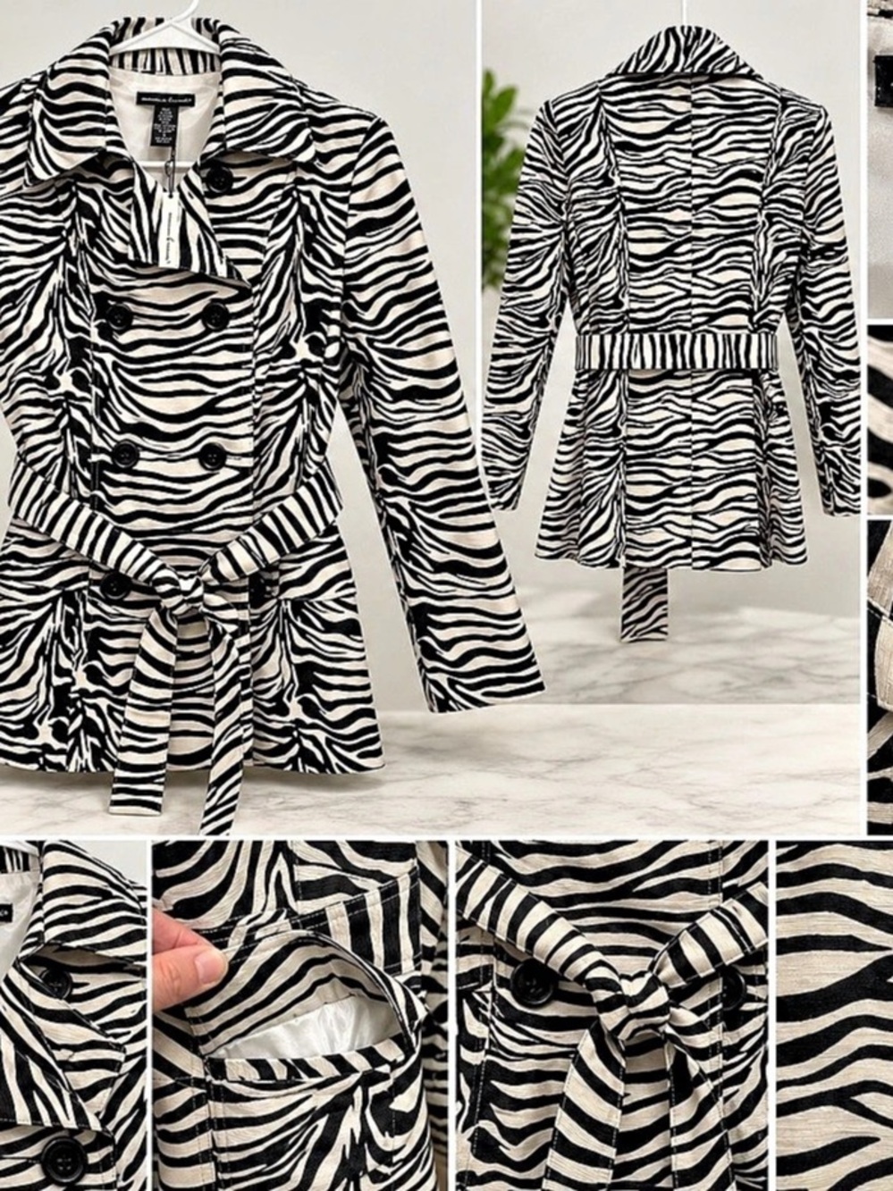 Marina Luna Zebra Print Silk Blend Belted Trench Coat – Women’s Small – NWT